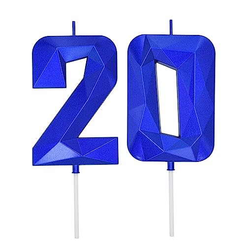 DERVENTA Large Blue 3D Number 20 Birthday Candle 3.7in Cake Topper 1 Piece