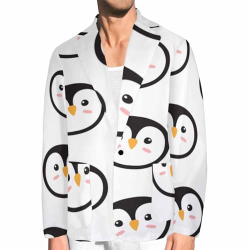 Men Blazer Jacket Cartoon Colored Penguin Face Men's Casual Blazer Suit Jackets One Button Lightweight Sport Coat