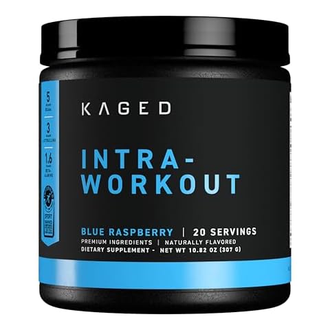 Kaged Intra Workout BCAA Powder | Blue Raspberry | In-KAGED | Intra Workout Carbs | Energy Drink for Weights & Cardio | Amino Acids to Boost Protein Synthesis | 20 Servings Cover