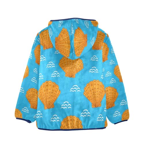 Seashell Pattern on Blue Toddler Fleece Jacket Girl Boys Hooded Fleece Jacket Coat Warm Outwear Zip-up 3-10T2