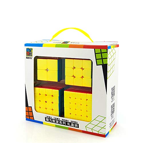 OJIN MoYu MOFANGJIAOSHI CUBING CLASSROOM MFJS Specific Speed Cube Bundle 2x2 3x3 4x4 5x5 Bright Magic Cube Smooth Puzzles Cube Set with Gift Packing + Four Cube Tripods (Stickerless)