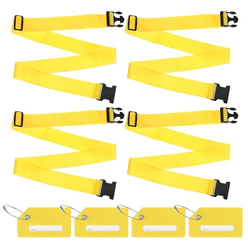Image of M METERXITY 4-Sets Luggage Straps TSA Approved, Travel Straps for Luggage Suitcase Tags Set, Adjustable Suitcase Belt [Yellow]