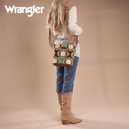 Image of Wrangler Aztec Crossbody Bags for Women Southwestern Print Canvas Shoulder Purse with Distressed Look and Adjustable Strap