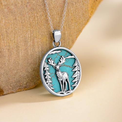 Collier argent 925 cerf turquoise véritable de style vintage d'exception - 2