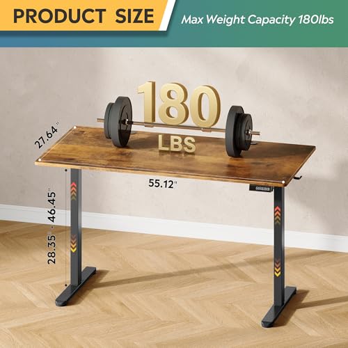 DEVAISE 55 x 28 Inches Electric Standing Desk, Adjustable Height Stand up Desk, 28" Deeper Desktop Sit to Stand Desk with 3 Memory Preset, Adjustable Computer Desk for Home Office (Rustic Brown)