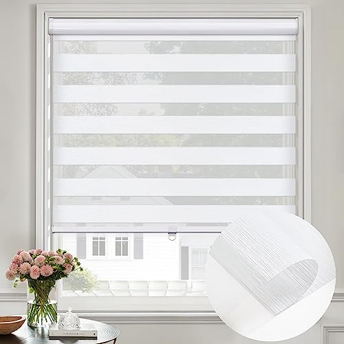 Cordless Roller Blinds - Dual Layer Day & Night Shades for Light Control & Privacy, Perfect for Home, Bedroom & Office (White, 157cm W x 183cm H)