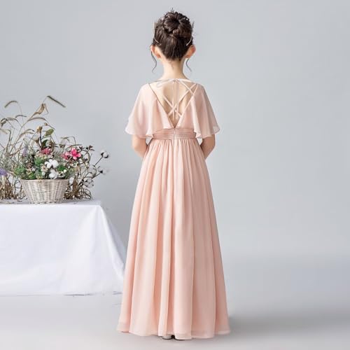 dideyttawl Chiffon Flower Girls Dress Cape Sleeves Junior Bridesmaid Dress for Girls 4-16 Special Occasion 3834