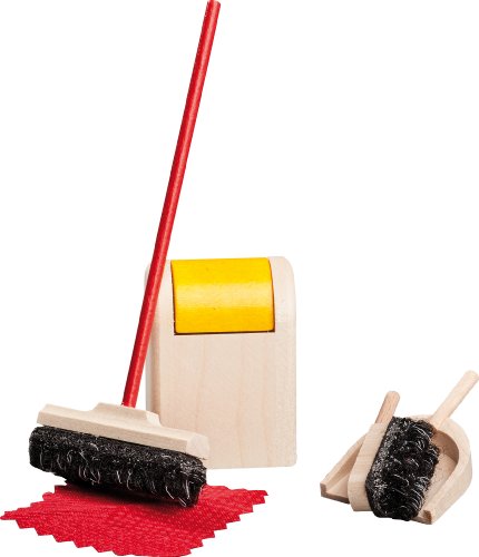 Rülke Holzspielzeug 21670 - Set de Escoba Cepillo recogedor y Cubo de Basura de Juguete en Miniatura
