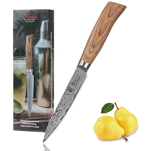 Wakoli EDIB Pro Allzweckmesser aus echtem Damaststahl (VG10 Kern) 12 cm Klinge – Scharf & ergonomisch – Damastmesser mit Pakkaholzgriff in edler...