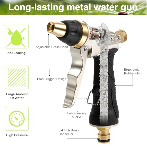 Hose Spray Gun, Garden Hose Nozzles & Spray Guns with Full Brass Nozzle, Non-Slip Grip, 4 Patterns Water Gun Sprinkler, High Pressure Spray Nozzle for Plants Watering, Cleaning, Car Washing Metallic - Image 8