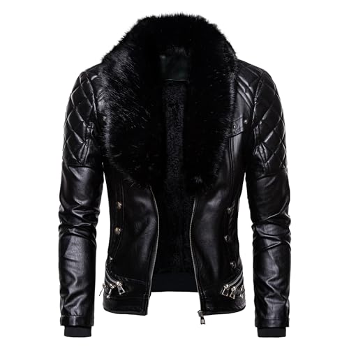 Costume baseball vintage homme en cuir PU avec col fourrure amovible