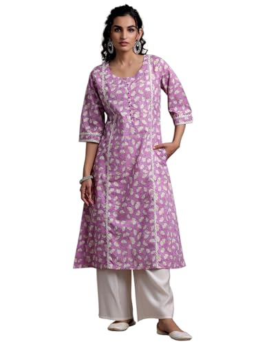 Image of Gerua by Libas Printed Cotton A-Line Kurta Purple