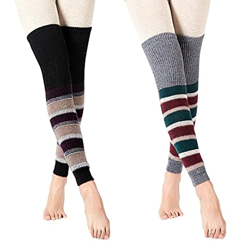 XEPST 2 Pairs Winter Leg Warmers Crochet Knitted Long Boot Cuffs, Over Knee Footless Socks Boot Topper Socks Leg Cuffs Boot Warmers Yoga Leg Warmer Socks for Women Girls Cover
