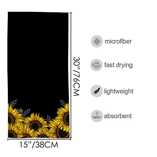 Vantaso Floral Sunflowers On Black Hand Towels Set For Bathroom Kitchen Towels Microfiber Bath Towel Absorbent Dish Fingertip Towel For Guest Gym Spa And Bar 30 X 15 Inch #TOP1