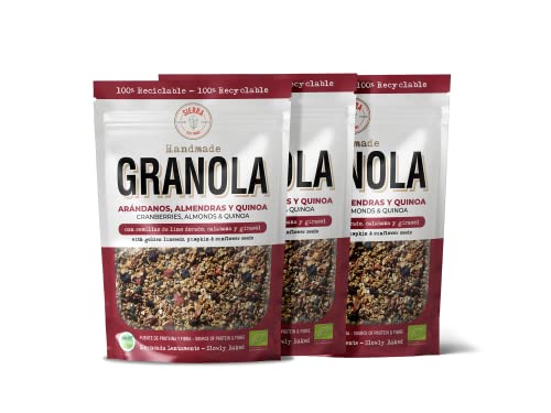 Granola de Arándanos, Almendras, Nueces, Quinoa y Miel de Abeja I Semillas de Lino, Girasol y Calabaza I Avena integral copo entero (Pack: 3 bolsas x 300gr) Total: 900 gramos