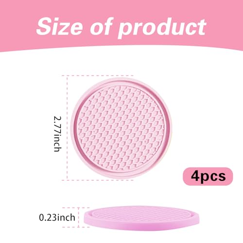 4 Piezas Posavasos Auto 2.75 pulg Antideslizante Silicona Rosa miniatura 2