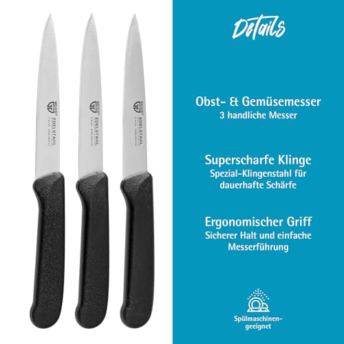 GRÄWE Gemüsemesser, 3er Set, kleines Küchenmesser-Set, Obstmesser, Schälmesser, Edelstahl, schwarz, super scharf geschliffen