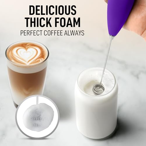 Image of Zulay Kitchen Powerful Milk Frother Wand With Duracell Batteries - Ultra Fast Handheld Drink Mixer - Electric Whisk Foam Maker for Coffee, Lattes, Cappuccino & Matcha - Double Whisk - Purple