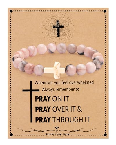 Image of Cross Bracelets for Women, Christian Gifts for Women Stocking Stuffers for Teens Cross Bracelet Imperial Nature Stone Bead Bracelet Confirmation Baptism Gift for Teen Girls Christmas Religious Gift Cathlic Faith Jewelry