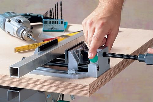 wolfcraft Universal-Schraubstock 100 mm - mit Schnellverstellung - Spannbacke Profi mit V-Nuten - für Bohrständer und Werkbänke - Spannkraft 200 kg, Spannweite 100 mm Backenbreite 100 mm - 3410000