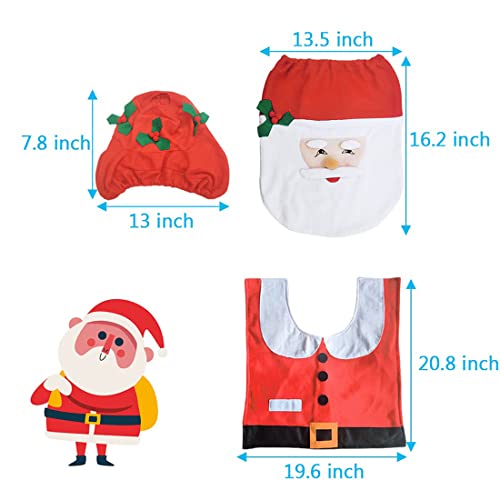 KUNHUI Toilettensitzabdeckung, Weihnachtsmann WC-Sitzbezug Set, 3 Stücke Wärmer Dehnbar Waschbar WC Weihnachtsdeko WC-Sitz Cover, Toilettendeckel Teppich Badezimmer Neuheit Weihnachtsdekoration Rot – Bild 4
