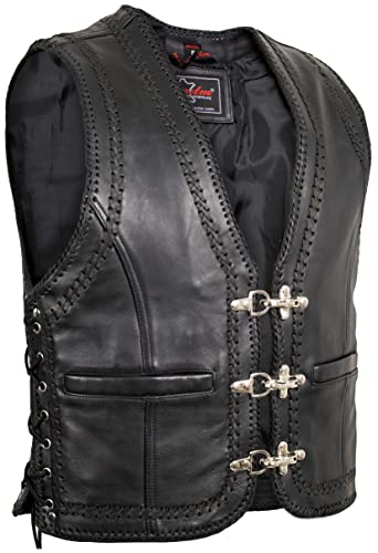 Gilet en cuir pour homme vêtement sans manches noir style vintage rock