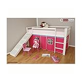 Liegefläche vom Kinderbett 90/200 cm, Stellfläche Bett 97x208x110 (B/T/H), Außenkante Rutsche 210 cm breit, Spielhöhe 75 cm