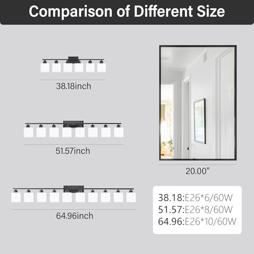 Image of 6-Light Black Vanity Lights for Bathroom, Modern Bathroom Vanity Lighting Fixtures Over Mirror, Bathroom Light Fixtures for Bathroom Mirror, Living Room, Hallway, Vanity Table, E26 Base