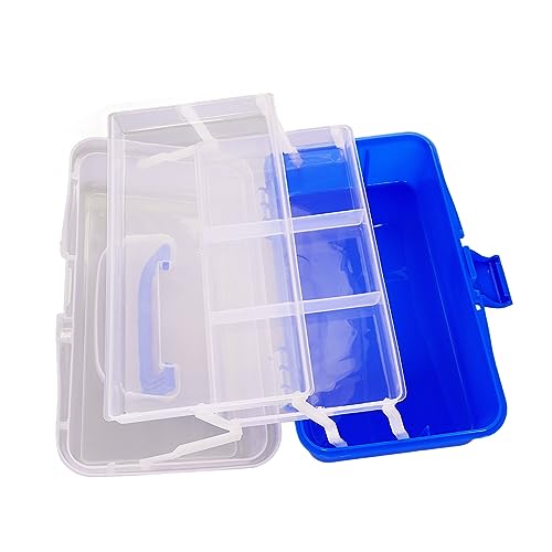 Image of 3 Layer Folding Dividing Storage Box, Portable Multipurpose Handled Organizer and Storage Case for Arts, Crafts,Cosmetic, Sewing, Toy for Medicine Box Sewing Box Organizer (Blue)