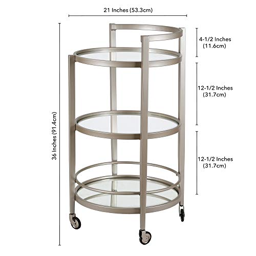 Image of Henn&Hart 21 inch Wide Round Bar Cart in Satin Nickel, Bar Carts for the Home