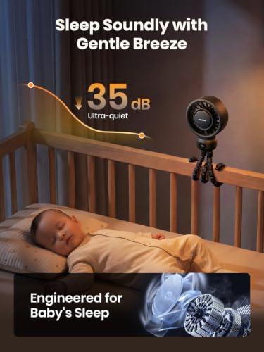 Image of Warmco Portable Stroller Fan, 4000mAh Rechargeable Clip On Fan | Flexible Tripod, Up to 15H, 4 Speeds, LED Display, Detachable Grille, Quiet Operation, for Car Seat, Crib