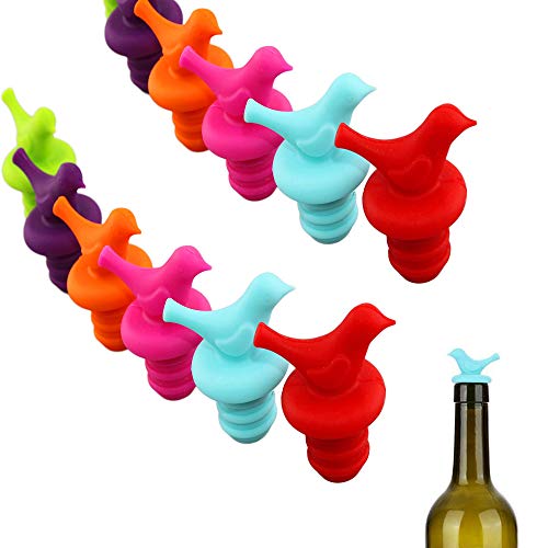 Dulau 10 Stück Wein Verschlüsse, Silikon flaschenverschlüsse Silikon Rotwein Stöpsel Kappen, Wiederverwendbar Kleiner Vogel Champagner Getränkestopfen für Festliche Bar Party (Zufällige Farbe) Cover