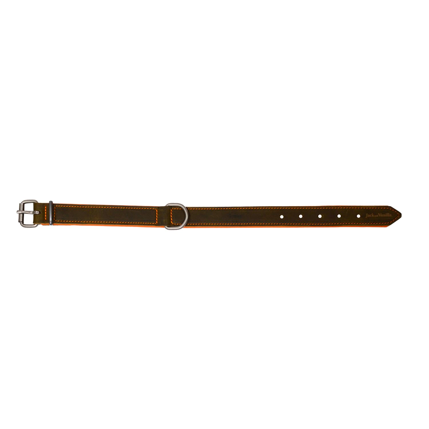 JACK AND VANILLA, Modena Genuine Leather Dog Collar, Elegant Olive Green Design, Adjustable Size 25 mm x 50 cm, Optimal Comfort and Enhanced Safety for Your Pet