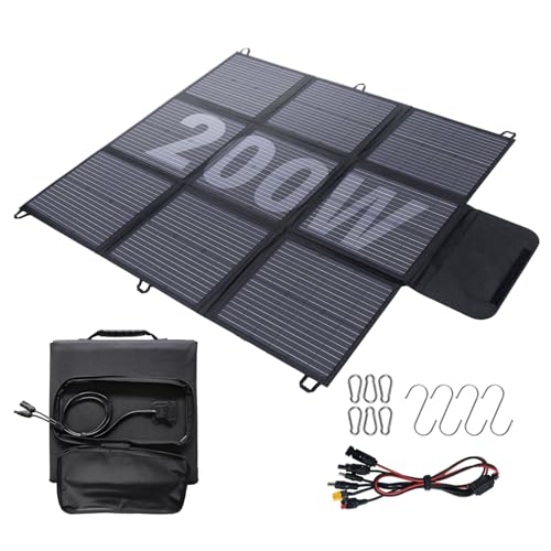 Panel solar plegable de 200 W, cargador solar IP67, resistente al agua y al polvo, alta eficiencia de conversión del 22%, cargador solar portátil para camping, cable de conexión de 3 m