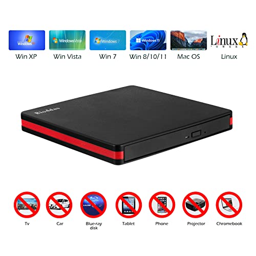 Rioddas External CD Drive, USB 3.0 Portable CD/DVD +/-RW Drive Slim DVD/CD ROM Rewriter Burner for Laptop Desktop PC Windows and Linux OS Apple Mac Macbook Pro - Image 2