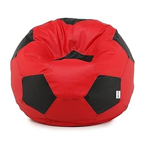 Amazon Brand – Solimo Football XXXL Bean Bag Filled With Beans (Red & Black, Faux Leather)