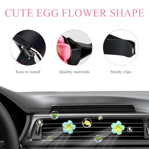 Image of 2PCS Flower Car Air Vent Clips, Colorful Tropical Flower Air Freshener Vent Clips with Aromatic Pad, Air Conditioning Outlet Clip Plumeria Flower Decoration (Blue+Green)
