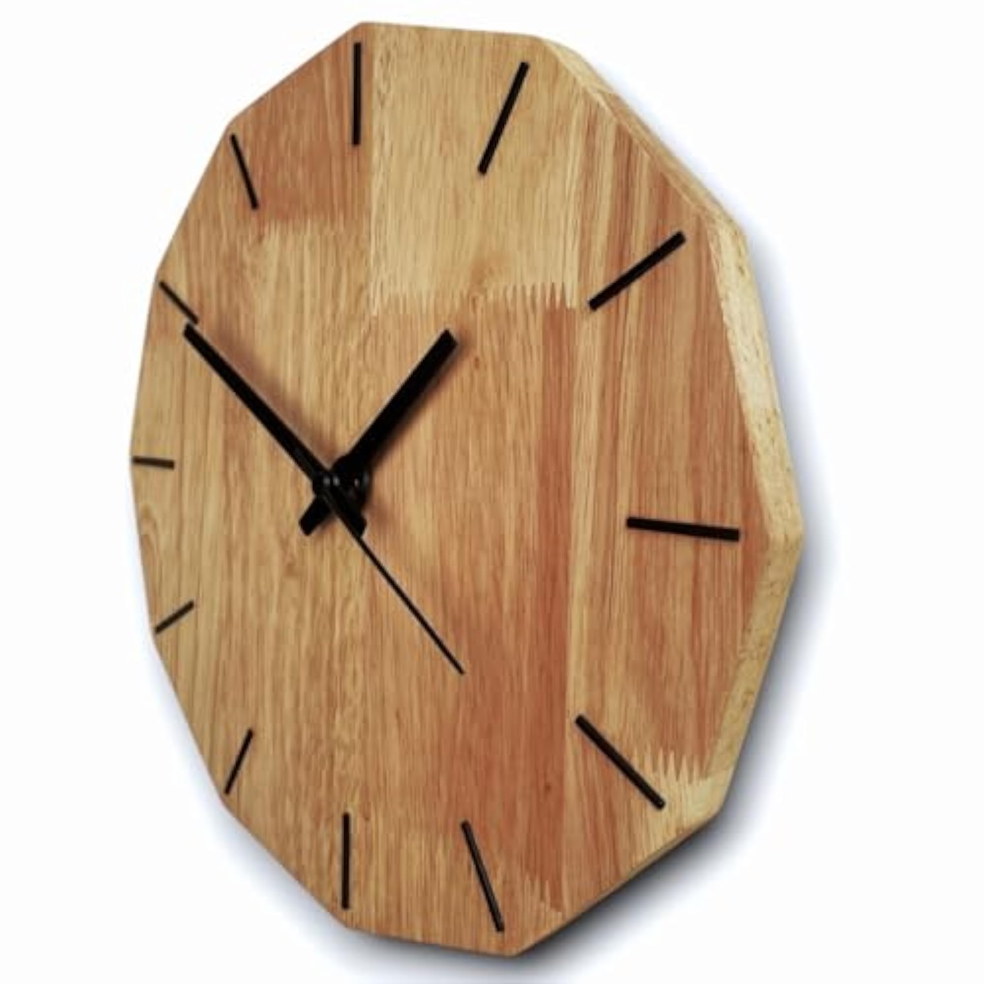 Minimalist 12-Sided Dodecagon Rubberwood Wall Clock, Silent Sweep