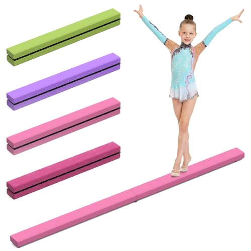 mytueetp Poutre Gymnastique, Poutre Gymnastique Pliable Rose 2,1 m/220 LB, Simili Cuir Suédé, Barre Gymnastique Enfant pour Entraînement à Domicile, Exercice Physique