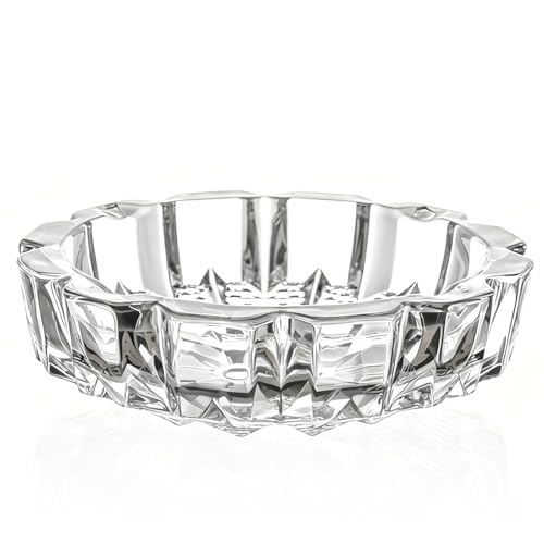 ZhouZGlass Ashtray, Crystal Heavy Glass Ashtray for Cigarettes & Cigars, Clear Home Ashtrays for Indoor and Outdoor Decorative (Round)