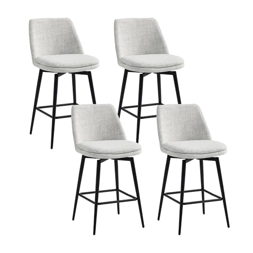 Image of CHITA Swivel Bar Stools, 27.2 inch Counter Height Bar Stools Set of 4, FSC Certified Upholstered Modern Counter Stools, Metal Legs, Fabric, Light Grey (Multi-Colored)
