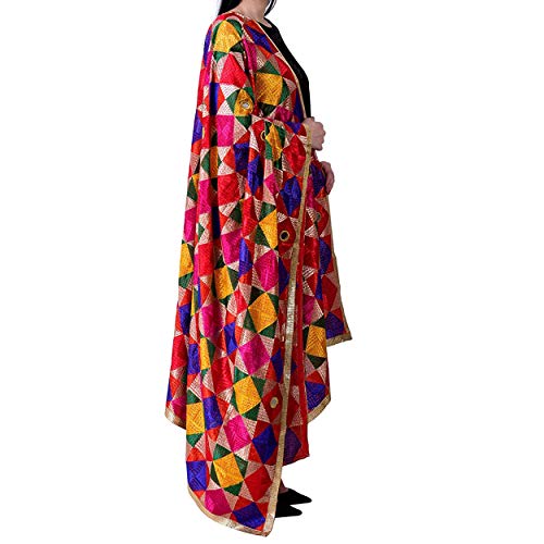Phulkari Dupattas for Womens Hand Embroidered in Amritsar Punjabi Mirrors Fulkari Design3