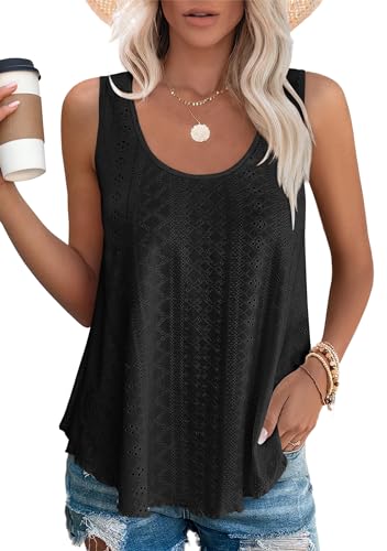 DUOEASE Damen Tank Top Schwarz Ärmellose Oberteile Sommermode Locker Tunika Sommer Top,M