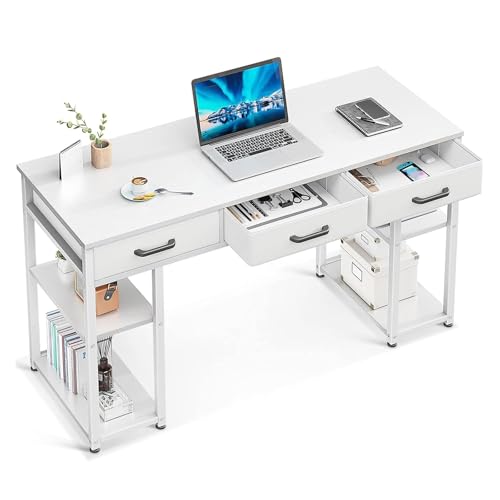 La Mejor Selección de Escritorio Oficina , tabla con los diez mejores. 49 Escritorio de Computadora- Escritorios para Home Office con 3 Cajones y 4 Niveles de Estantes, Mesa de Estudio, Escritorio con Cajones, Robusto y Duradero, Apto para Oficinas y...