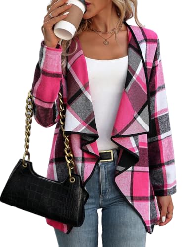 IDEALSANXUN Wool Plaid Jacket for Woman Fall Winter Outfits Long Sleeve Casual Dressy Blazer Coat Trendy Peacoats