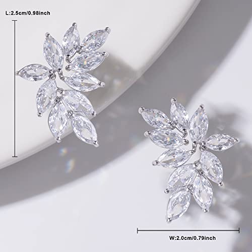 Airiqi Wedding Earrings For Brides Bridal Earrings For Wedding Bridesmaid Earrings, Rhinestone Earrings Dangling Silver Prom Earrings Cubic Zirconia Earrings Wedding Jewelry For Bride (Silver 01) #TOP4