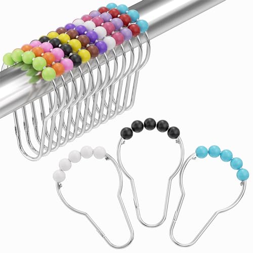 Image of Amazer Shower Curtain Hooks, Decorative Shower Curtain Hooks, Colorful Shower Curtain Hooks, Rustproof Stainless Steel Shower Hooks for Bathroom Shower Curtain-Set of 12