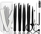 Muzioiernsu Tweezers Kit Tweezer for Women Facial Hair Removal Tweezers Professional Tweezers Set Eyebrow Tweezer, [9+1 PCS] Professional Stainless Steel Eyebrow for Women &Men,Black Beauty Sets