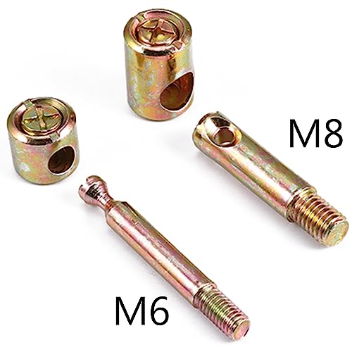 Image of WANLIAN Furniture Wardrobe Four-in-one Connectors Fittings, Bolts,Hole hammer inner teeth for The connection of beds, sofas and solid wood furniture (M8x42mm, 4 in 1 Furniture Connecting Fittings)