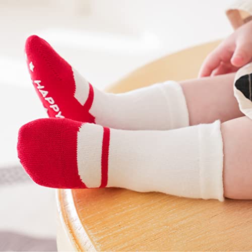 Looching Pack of 6 Infant Toddler Cotton Non-Slip Socks with Grips Cute Ballet Style Baby Boys Girls Ankle Socks4